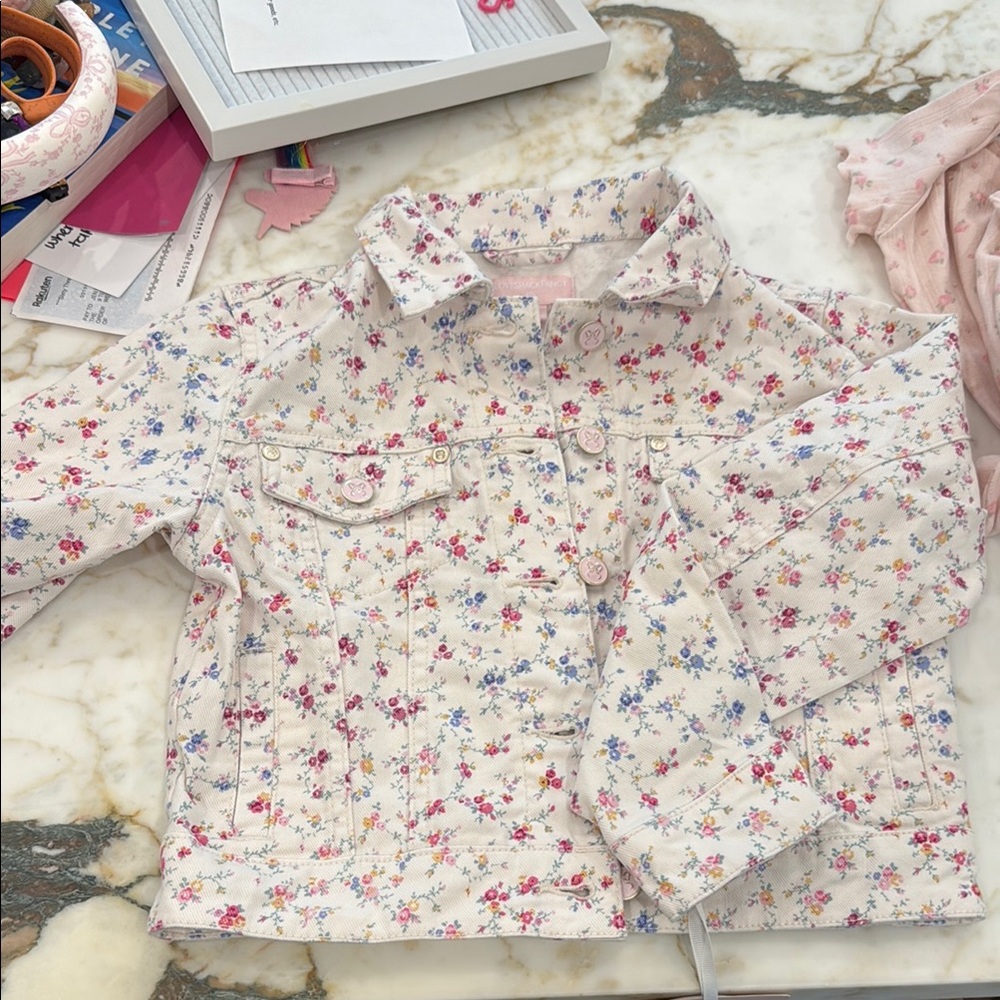 Girls' Floral Denim Jacket - Light Cream Pink Blue, loveshackfancy/target